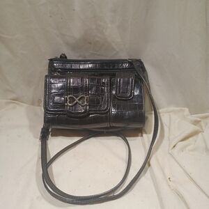 Vintage Elegant Black Croc-Embossed Women's Brighton Bag